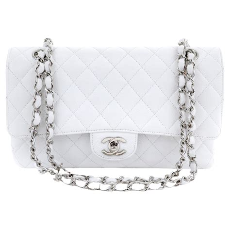 chanel medium classic flap white